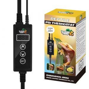LUCKY HERP Thermostat pour reptiles - 230 V - Régulateur de température PID - Avec écran numérique LED - Prise de terrarium - Pour lampes chauffantes et chauffages - ℉/℃ - Fonction mémoire (LUCKY HERP, neuf)
