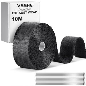 vsshe 10Mx50mm Ruban Isolant Thermique en Titanium Magma, Bande Thermique Echappement avec 10 Attaches de Câble en Acier Inoxydable pour Tuyeau Collecteur Echappement Moto Bande Isolante Thermique (tirehor, neuf)