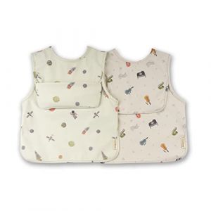 &Uuml;neeQbaby Bavoirs imperm&eacute;ables b&eacute;b&eacute;s - Lot de 2, manches courtes Oeko-TEX, poche poitrine, style combinaison simul&eacute; (Petit 6 &agrave; 18 mois, Musique aubergine, espace violet) (&Uuml;neeQbaby, neuf)