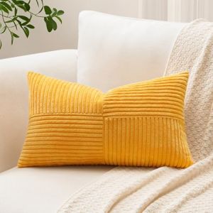 Sungeek Lot de 1 Housse de Coussin 30x50 cm en Velours C&ocirc;tel&eacute;, Housse Coussins Patchwork &agrave; Rayures Crois&eacute;es Doux Taies d'oreiller D&eacute;coratives pour Lit Canap&eacute; Chambre Salon, Jaune Dor&eacute; (Sungeek, neuf)