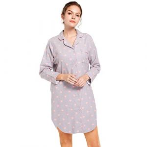 Misscoo Chemise de Nuit Femme en Coton à Manches Longues,Pyjama Femme Hiver en Flanelle, Vêtements de Nuit Boutonnée Devant,Grandes Tailles-Taille XL-Gris (KuNhong, neuf)