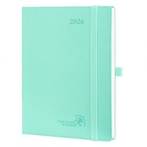 POPRUN Agenda 2026 Semainier 22 x 16,5 cm - Couverture Souple en PU Cuir, Vertical Planner, D'Jan 2026 à Déc 2026-12 Mois, Avec signet à 2 rubans, Papier 100 g/m², Vert (Time Works Wonders, neuf)