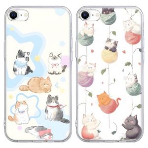 Phoona 2 Pi&egrave;ces Coque pour iPhone 7/8 / SE 2020/2022 4,7'', Chat &Eacute;tui Souple TPU Aesthetic Motif Paillette Dessin Fine Transparente Housse de Antichoc Anti-Rayures Silicone Cover pour Fille,18 (WEST COAST KNITWEAR EU, neuf)