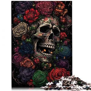 Puzzle Tête de Mort et Roses 1000 Pièces pour Adultes et Enfants à partir de 12 Ans - Jeu en Carton - 26 x 38 cm (lifelaegr, neuf)