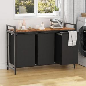 LOOBOV Panier &agrave; Linge 3 Compartiments, 3 x 50L Meuble Linge Sale sacs Int&eacute;rieurs Amovibles et Coulissants, Structure en M&eacute;tal, Marron Vintage et Noir (3 Compartiment- 150L) (Loobov, neuf)