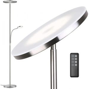 Anten Lampadaire sur pied salon Klara avec liseuse | nickel | 30W Lampe sur pied dimmable avec télécommande | 3 couleur de lumière + Luminosité réglable | Lampadaire led brillants pour salon bureau. (H.C.L, neuf)