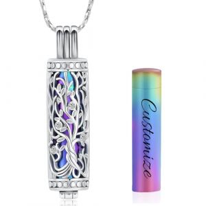 QGJNSGC Collier urne pour cendres pour homme et femme - Arbre de vie cylindrique - Bijou funéraire - Pendentif funéraire - Cadeau pour cendres, Acier inoxydable (QGJNSGC jewelry, neuf)