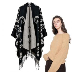 Châle de voyage à carreaux – Poncho double face d'hiver et d'automne | Châle décontracté pour les jours froids, confortable pour les réunions, les rendez-vous, le travail, les voyages, l'école, (krate, neuf)