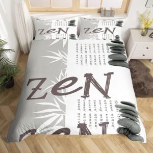 Homewish Housse de Couette 240 x 260 Zen, Parure de Lit Pierre Zen, Sets de Housses de Couettes en Feuilles de Bambou, pour Adultes Hommes Femmes, Couvre-Lit Gris Blanc avec Mots Chinois, 3 Pi&egrave;ces (Suzhou yiyanyun e-commerce Co., Ltd, neuf)