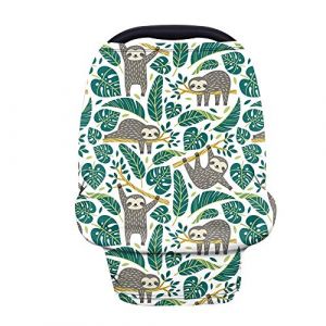 Wanyint Housse de siège de voiture extensible pour bébés, motif feuilles tropicales, couverture d'allaitement ultra douce, auvent pour siège auto pour bébé fille et garçon, légère et aérienne (Wanyinteur, neuf)