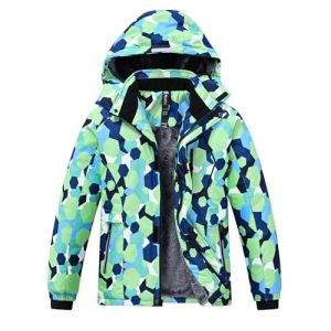 MoFiz Veste de Ski Gar&ccedil;on Hiver Chaud Blouson de Randonn&eacute;e Imperm&eacute;able en Polaire Coupe-Vent Neige Enfant Sport Manteau avec Capuche Amovible Camouflage Vert XL(17-18 ans) (MoFiz EU, neuf)
