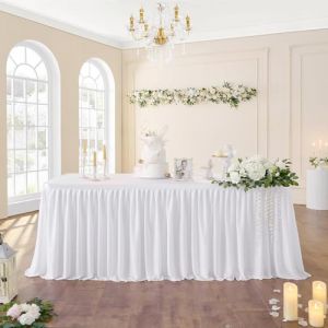 Jupe de table en polyester blanc de 518 cm pour tables rectangulaires, pliss&eacute;es, jupe de tutu sans plis, pour banquet, mariage, anniversaire, baby shower, commerce, r&eacute;union, g&acirc;teau, dessert (pas de (NSSONBEN, neuf)