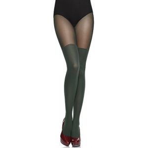 Merry Style Collant fantaisie femme 40 deniers Lycra &agrave; rayures illusion cuissardes Collant &agrave; Motif Lingerie Sexy Sous-v&ecirc;tements Femme MS 387 (Vert Bouteille, L) (Hisert, neuf)