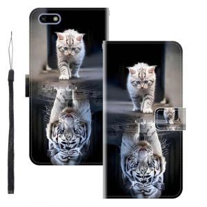 WUACYEAMING Coque pour Huawei Y5 2018,Protection Housse en Cuir PU Portefeuille &agrave; Rabat Motif Cover Kickstand Bumper Antichoc [Fentes pour Cartes] Chat Tigre (WUACYEAMING, neuf)