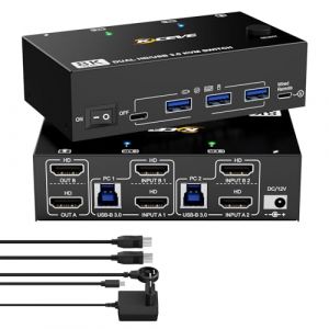 YOUTINGHDAV Commutateur KVM USB 3.0 2 PC 2 moniteurs HDMI 8K @ 60Hz 4K @ 120Hz, commutateur KVM double moniteur HDMI 2.1 pièces souris clavier, avec 2 câbles USB 3.0 et télécommande filaire (YT STORE, neuf)