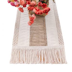 Mode Couronne de Table Bohème Marron & Coton avec Franges, Lavable Décoration de Table Campagnarde pour Fête, Anniversaire, Mariage, Décoration Rustique Maison,30x140cm (ROBFLOR MARKET CARS, neuf)