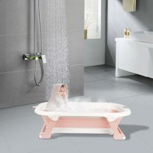 Baignoire Bébé Pliable Avec Transat De Bain Pour Bebe & Thermomètre Intégré, Baignoire Enfant Avec Siege De Bain Pour Bebe, baignoire Bebe Sur Pied,Canard jaune gratuit-ROSE (Willanmd, neuf)