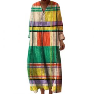 Robe Ete Femme Mi Longue Fluide Coton Chemise Robes Manches Longues Ample Casuel A-Line Imprim&eacute; Fleur Robes Col V Ronde Boh&egrave;me Robe De Soiree Femme Vintage Dress pour F&ecirc;te Travail (Anglekie, neuf)