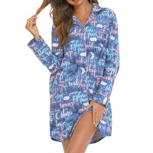MIA LUCCE Chemise de nuit pour femme, chemises de nuit pour femmes en flanelle, chemise de nuit avec boutons et &agrave; carreaux, chemise de nuit femme longue, XXL (Mialucce-Fashion, neuf)