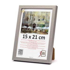 3-B Cadre photo MEGA - Argenté - 15 x 21 cm (A5) - Cadre en bois - Cadre pour photos, documents - Avec verre acrylique (Waldorff GmbH, neuf)