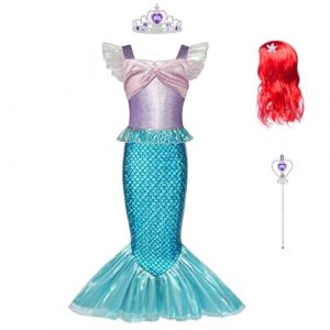 BSBUY Deguisement Robe Petite Sirene Ariel, Costume Princesse Ariel avec Perruque, Robe Princesse Costume de Sirene, Fancy Dress Noël Carnaval D'anniversaire Fêté Cosplay (BSBUY, neuf)