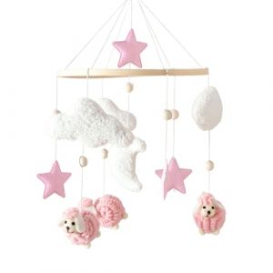 Promise Babe Mobile pour lit b&eacute;b&eacute; Support en bois mobile Table &agrave; langer Bo&icirc;te &agrave; musique Nuages blancs Lune Nuages blancs Lune Pendentif alpaga rose (Best for baby, neuf)