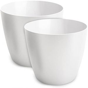 TULMERO Pot de Fleurs Mat en Plastique - Décoratif pour Grandes et Petites Plantes, Herbes Aromatiques - Lot de 2, Blanc, ø 9,5 cm (Simon78000, neuf)