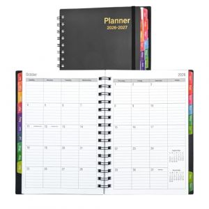 VANRA Agenda journalier 2026-2027 (janvier 2026 &agrave; juin 2027) &ndash; 18 mois mensuel avec onglets, agenda scolaire hebdomadaire, couverture flexible avec reliure &agrave; spirales, format A5 (noir) (Enkrio Direct, neuf)