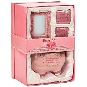 BRUBAKER - Coffret cadeau B&eacute;b&eacute;/Naissance - 4 Pi&egrave;ces - Ma premi&egrave;re tirelire, Bo&icirc;te &agrave; dents de lait, Bo&icirc;te &agrave; m&egrave;che de cheveux & Cadre photo - Rose/Fille - Italien (BRUBAKER (Der Schnellversender!), neuf)