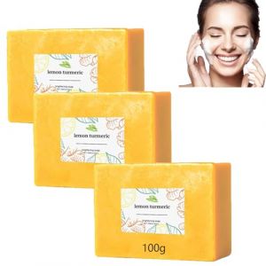 Savon au citron et au curcuma, savon naturel au curcuma, savon &eacute;claircissant au curcuma, savon au curcuma pour les taches brunes, nettoyant en profondeur du visage et du corps, rafra&icirc;chissant (3pcs) (doushangdianzi, neuf)