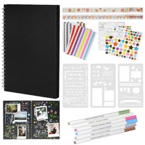 100 Pages Noir Album Photo à Concevoir et à Coller Soi-Même Set, Album Photo de Scrapbooking avec Stylos Pochoirs Autocollants Coins Photo, Bricolage Pages Noires de Photo pour Mariage Anniversaire (ChaoYan, neuf)