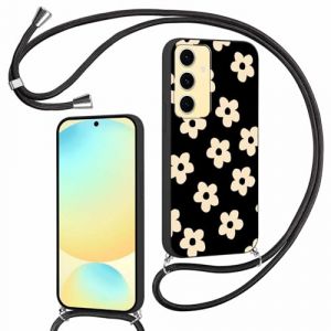 Foonary Coque pour Samsung Galaxy S24 FE avec Cordon de Collier, Aesthetic Fleur Motif Étui Housse Réglable Lanyard Corde, Souple Silicone Antichoc Protection Case pour Samsung S24 FE 6,7", Floral 2 (UNA KADAMS, neuf)