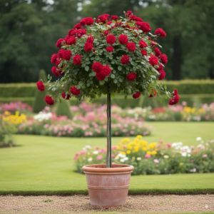 EUROPA GREEN Rosier sur Tige - 120 cm de Hauteur - pour Pots et Pleine Terre - Idéal pour Balcon, terrasse, Petit Jardin (Scarlet) (Europa Green, neuf)
