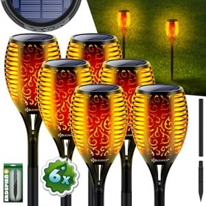 KESSER&reg; Lot de 6 Flambeaux Solaires de Jardin avec 12 LED, Flamme avec Support Mural + Piquet, Capteur de Lumi&egrave;re, R&eacute;sistant aux Intemp&eacute;ries, Flambeaux Solaires Lumi&egrave;re LED pour Jardin, Lampe Solaire (WMK Trading GmbH, neuf)