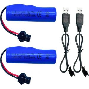 Lot de 2 batteries Li-ion rechargeables 3,7 V 500 mAh avec fiche SM 2P pour voiture t&eacute;l&eacute;command&eacute;e, t&eacute;l&eacute;commande &agrave; roulement double face, petit bateau RC, jouet t&eacute;l&eacute;command&eacute; amphibie, camion RC (OMIVS Store, neuf)