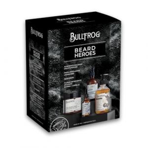 Bullfrog - Kit Beard Heroes, Baume Agnostique Multifonction Original 100 ml, P&acirc;te Exfoliante Nettoyante pour Barbe 100 ml, Oliocento 50 ml, Fluide Nettoyant Doux 250 ml (BULLFROG BARBERSHOP, neuf)