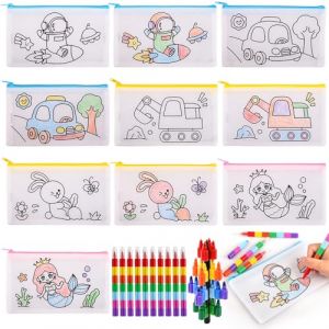 Fizdoqg 20 Pièces Trousse a Colorier Enfant 10 Sac a Colorier Enfant et 10 Crayons de Cire Empilables, Sac à Colorier Enfant pour Cadeau Anniversaire Enfants Fille et Garcon Invites (FangTeng, neuf)