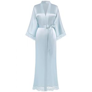 BABEYOND Robe de chambre en kimono pour femme en satin - Robe longue en kimono pour demoiselle d'honneur avec bordure en dentelle pour pyjama de soir&eacute;e de fian&ccedil;ailles et de mariage pour fille, bleu (BABEYOND  FR, neuf)