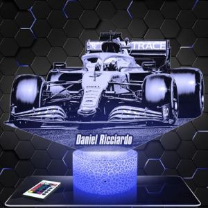 Lampe de chevet, Veilleuse Tactile Formule 1 D. Ricciardo F1 Lampe 3D LED illusion, Idée cadeau Noël anniversaire garçon et fille Lampe de nuit chambre d'enfant ou adulte (Lampephoto-fr, neuf)