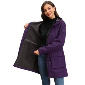 Veste d'hiver l&eacute;g&egrave;re et imperm&eacute;able pour femme - Doubl&eacute;e en polaire chaude avec capuche - Veste de pluie longue (Chiguo, neuf)