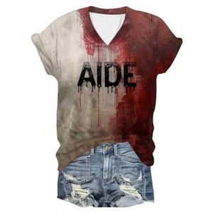 Probl&egrave;me R&eacute;solu T Shirt Femme Deguisement Halloween T Shirt Bloody Femme Col Rond T-Shirt Tops Bloody Horreur Costume Halloween Sanglant Tee Shirt D&eacute;guisement Halloween Blood Haut (Black #2, L) (hoarse-NU, neuf)