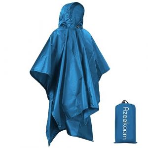 Azeekoom Poncho Pluie Imperméable Cape de Pluie, Poncho/Tapis de Camping/Ombre de Camping Multifonctions 3 en 1 pour la Randonnée en Plein Air (Bleu Foncé) (Azeekoom Direct, neuf)