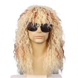 Perruques for hommes cheveux longs bouclés personnalité mode jaune fête tête ensemble (ximoYYDS, neuf)