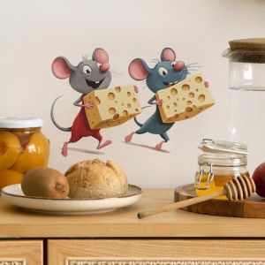 COVPAW Sticker mural mignon 2 petites souris fromage cuisine chambre d'enfant sticker mural souris cheese g&acirc;teau nourriture d&eacute;coration murale chambre de b&eacute;b&eacute; salon chambre jardin d'enfants (souris (COSAFE, neuf)
