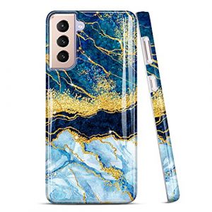 JIAXIUFEN Coque Galaxy S21 Plus Coque TPU Gel Housse Etui Protection Ultra Fine Mince L&eacute;ger Case Souple Coque pour Samsung Galaxy S21+ / S21 Plus 5G 6.7 Pouce - Marbre Design Dark Blue (RXKEJIEU, neuf)