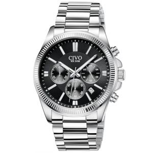 CIVO Montre Homme Chronographe Argent: Montre Bracelet Acier Inoxydable - Montre Analogique Quartz Etanche Date (MEGALITH Direct-FR, neuf)