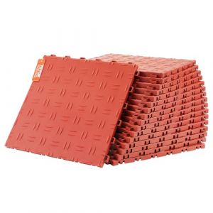 VEVOR Dalles de garage emboîtables, lot de 25, carrelage PP de revêtement de sol garage, 305 x 305 x 13,4 mm, texture double face antidérapante, pour garages, sous-sols, ateliers de réparation, rouge (New Clear FR, neuf)