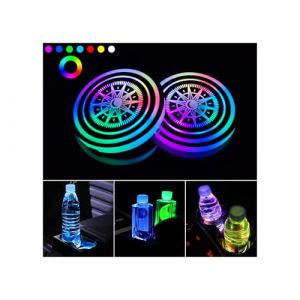 Lampes &agrave; LED pour Porte-Gobelet de Voiture,2 PCS sous-Verres de Voiture &agrave; 7 Couleurs changeantes,Lampe d'ambiance pour Voiture &agrave; Chargement USB, &eacute;clairage de Porte-gobelet pour Voiture (Bischett, neuf)