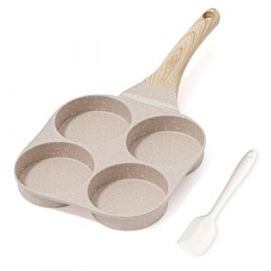 RIOVARM Antiadhésif Poêle à omelette Induction Poêle à oeufs Granit Petite poêle à frire sans PFOA Ronde 4 trous Poêle à œufs pour le petit déjeuner Poêle à crêpes Poêle de camping (TAIMEI20, neuf)