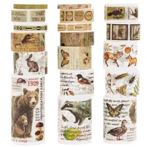 KAVI' S 18 rouleaux Washi Tape Set, Ruban Vintage Adhésif Décoratif Œuvre d’art inspirée Feuille d’or Masking Tapes pour Arts, Bullet Journal, Scrapbooking, Bricolage, Emballage (Jungle Trails) (Yunsi_Store, neuf)